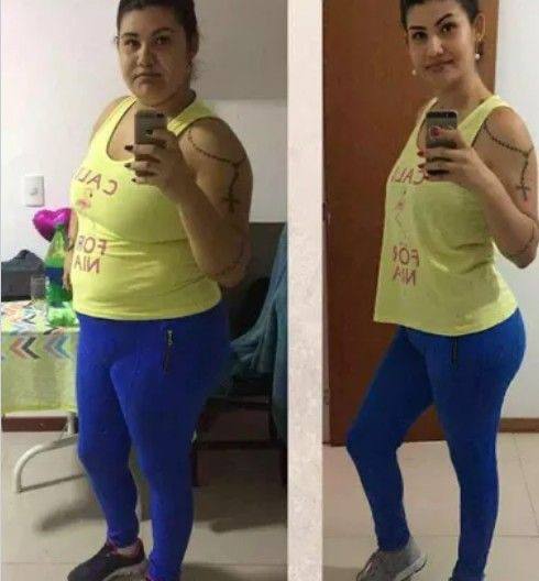 Diurie Fit Black antes e depois — espelho com calça azul