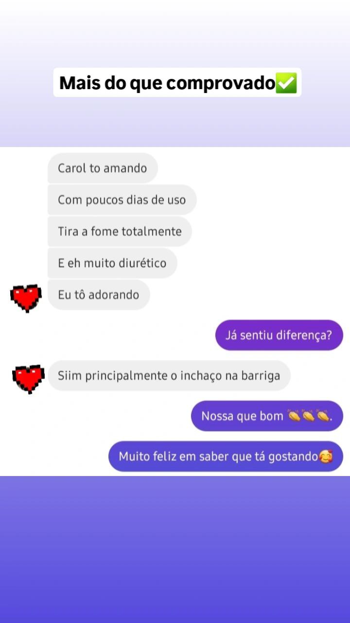 Print de conversa relatando que Diurie Fit Black tira a fome e reduz o inchaço na barriga
