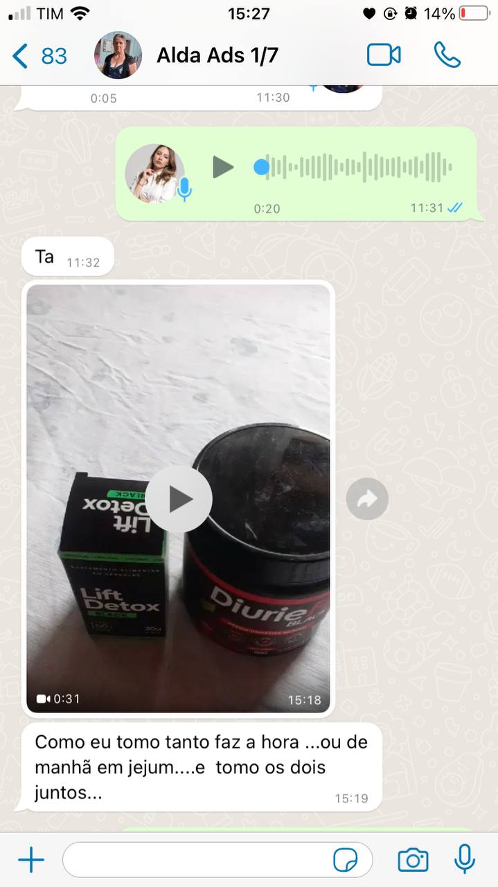 Depoimento WhatsApp — Alda: tomando o produto com satisfação