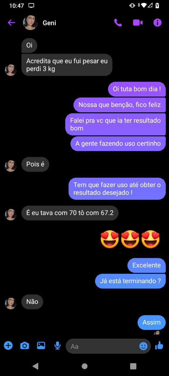 Print de conversa no WhatsApp da cliente Geni que perdeu 3 kg com Diurie Fit Black