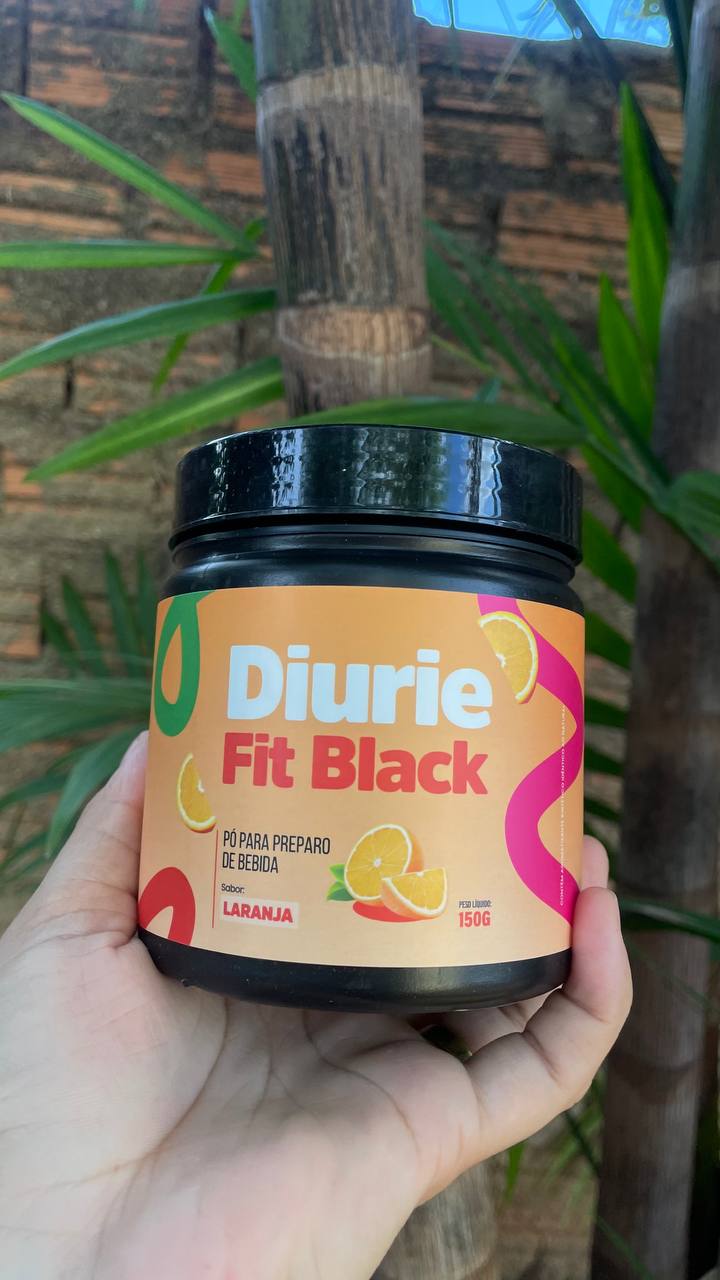 Diurie Fit Black — pote laranja com nova embalagem e fundo de bambu